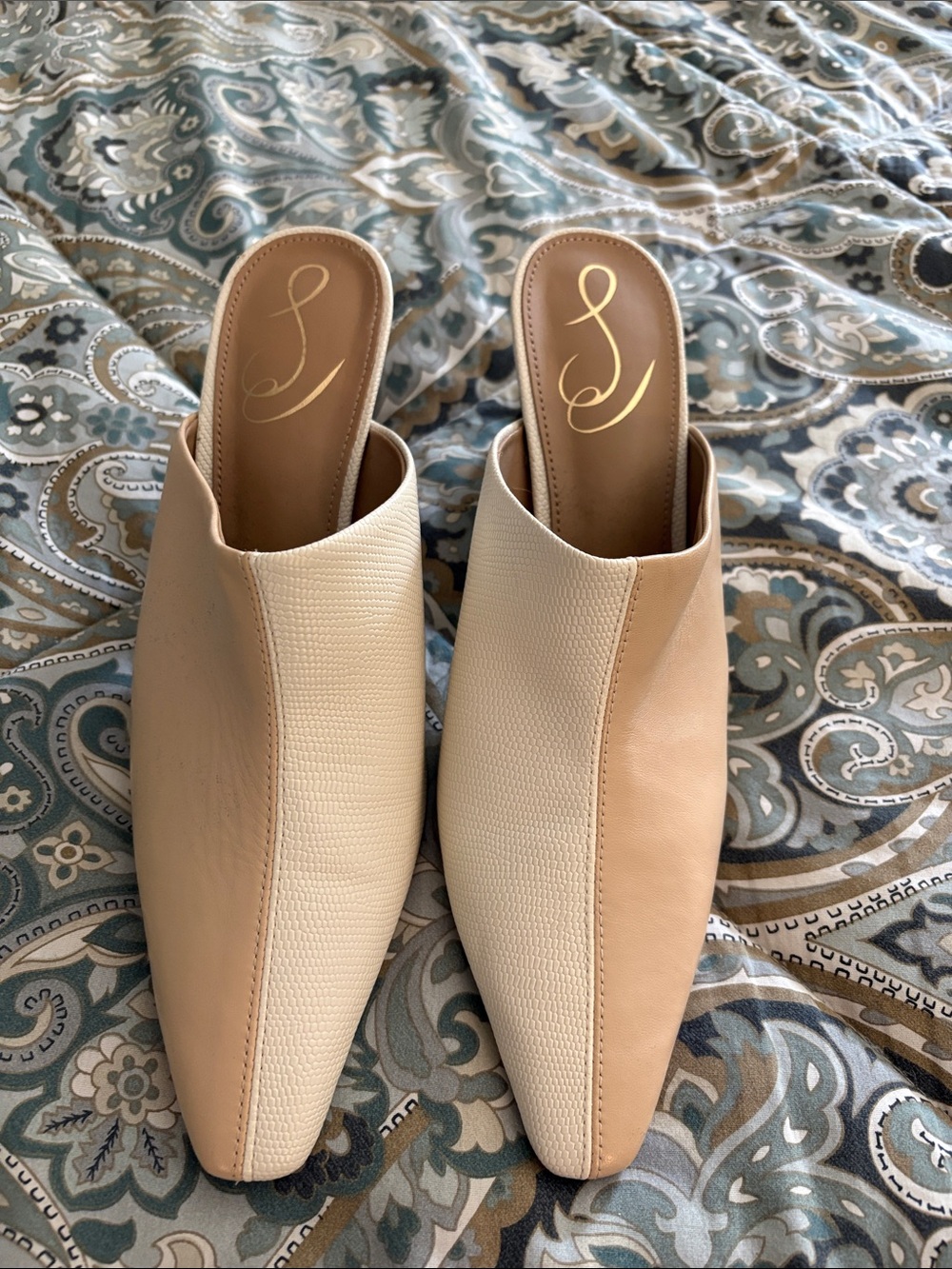 Sam Edelman Two-Tone Cream & Tan Pointed Slip-On Mules Size 7.5 never worn